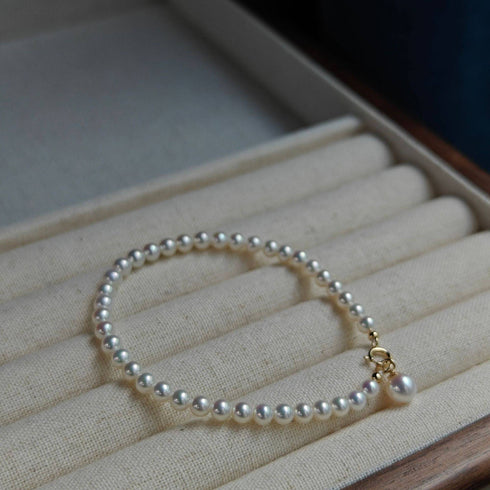 Dainty White Freshwater Pearl 18K Gold Bracelet - House Of Pearls